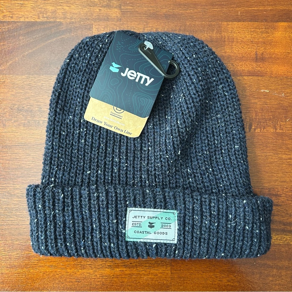 NEW Jetty Navy Refuge Chunky Rib Knit Wool Blend Beanie Ski Cap - NWT